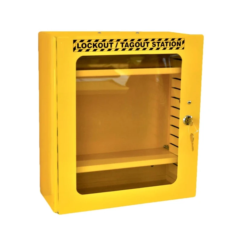 Lockout Tagout Station - Steel Wall Cabinet with 2 Adjustable Shelves & 2 Keys | High Visibility Yellow Safety Storage for LOTO Compliance