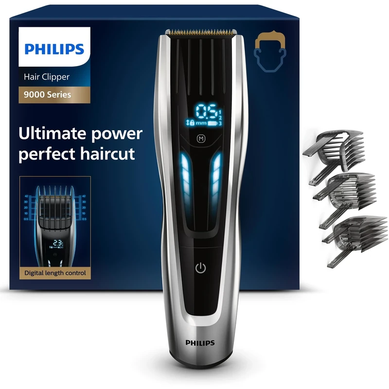 Philips Series 9000 Hair Trimmer with 400 Length Settings, Durable Titanium Blades & Digital Touch Control (Model HC9450/20)
