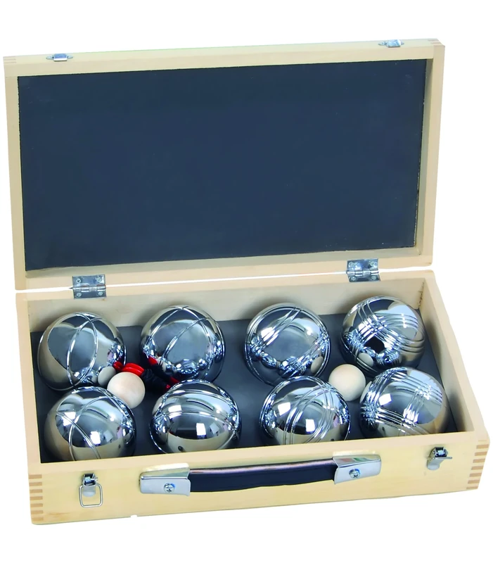 BLINKY Petanque Balls Wooden Box, Set 2 x 4; 8 Pieces, 720 gr, Beige