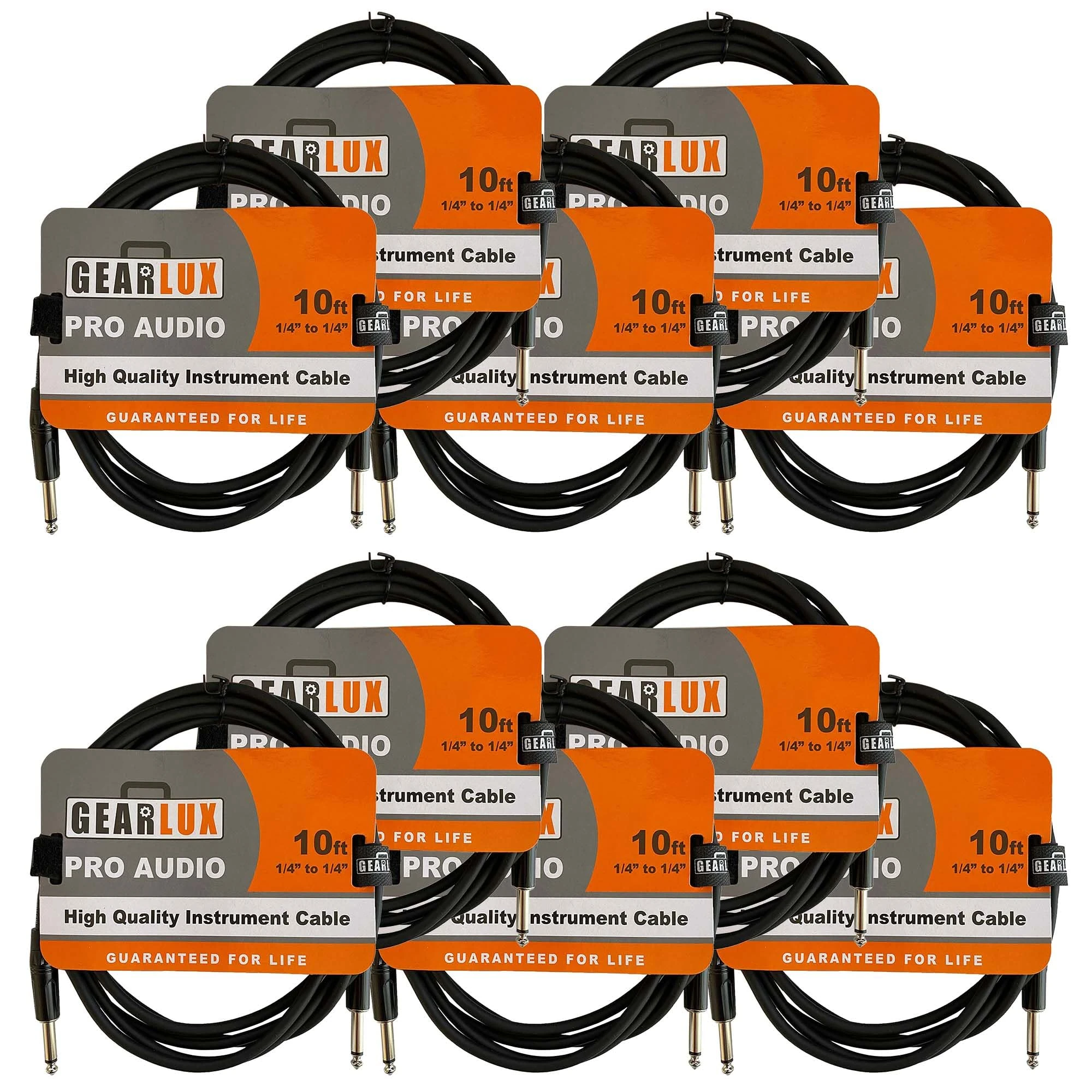 Gearlux 1/4-Inch Instrument Cable - 10 Foot, 10 Pack