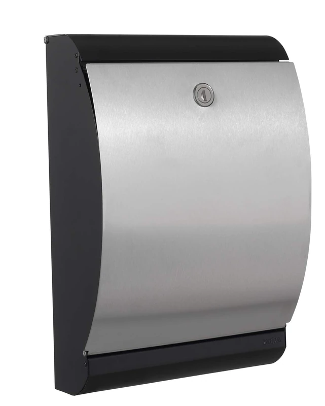 ME-FA MEFA 300020DE Puffin 300 Letterbox (Colour Stainless Steel/Black, Post Box with Security Lock, Size 455 x 320 x 150 mm)