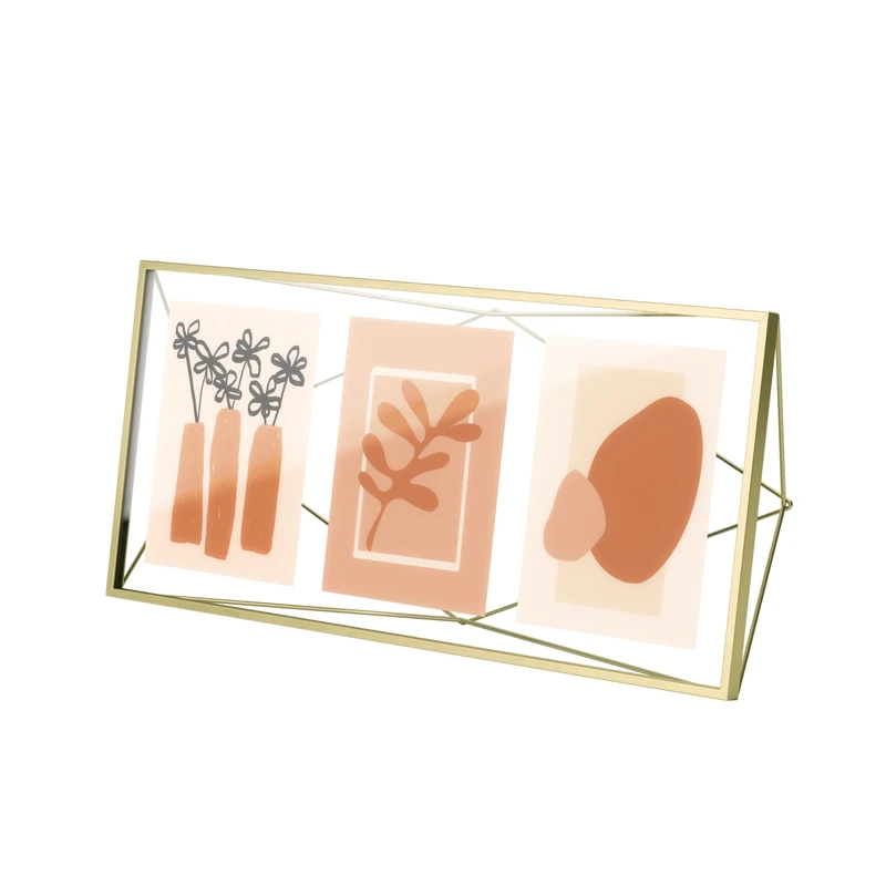 Umbra Prisma Multi 5x7 Picture Frame for Desktop or Wall, Holds Three 5”x7” Photos, Brass