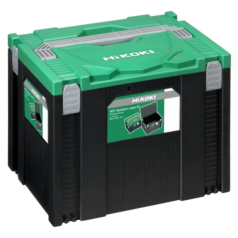 HIKOKI Transportkoffer HSC IV (universelle Aufbewahrung und Transport von Zubehör und Werkzeug, stapelbar, Grün-Schwarz, inkl. Schaumstoffeinlagen, 295x395x315mm)