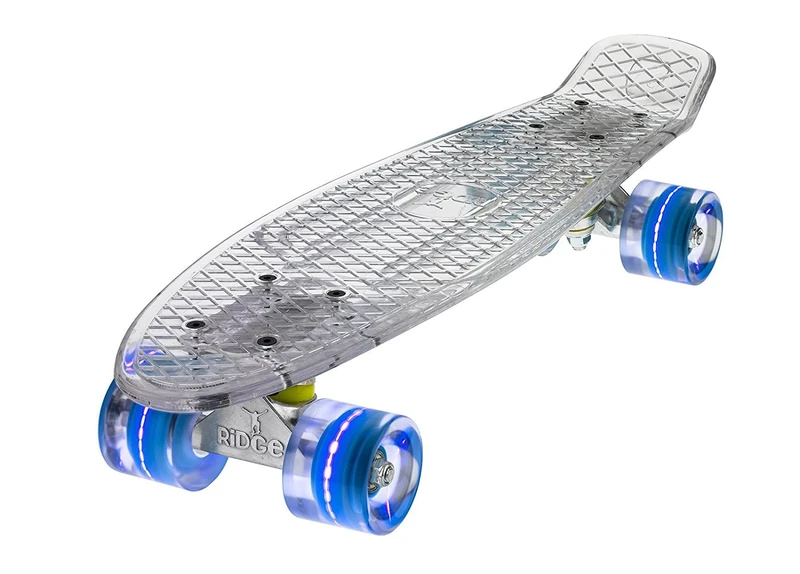 Ridge Skateboards Complete Blaze 22" Mini Cruiser Skateboard w LED wheels and transparent deck