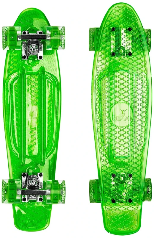 Ridge Skateboards Complete Blaze 22" Mini Cruiser Skateboard w LED wheels and transparent deck