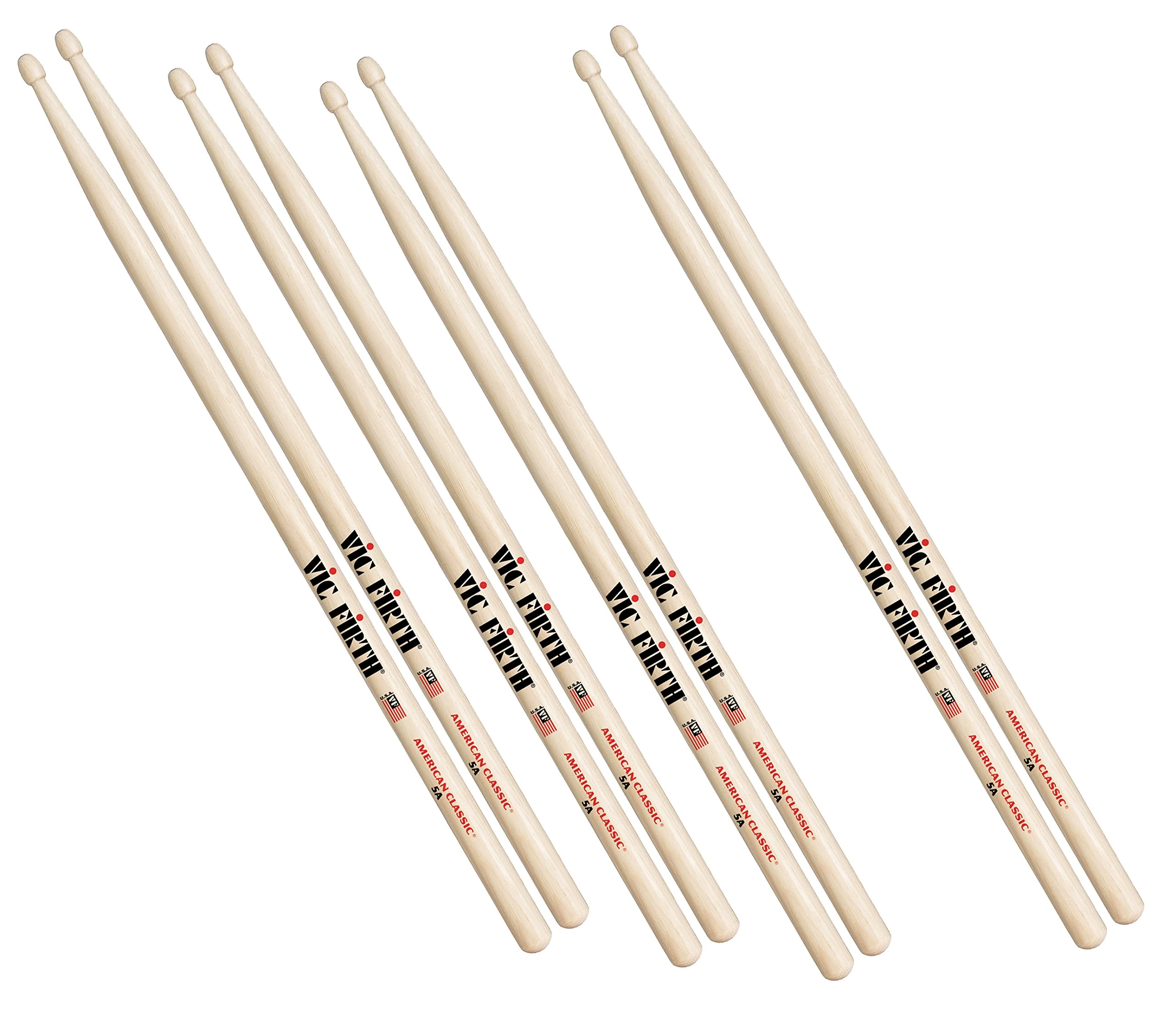 Vic FIrth - American Classic® Drumsticks 5A - American Hickory - Wood Tip - 4 Pair Value Pack