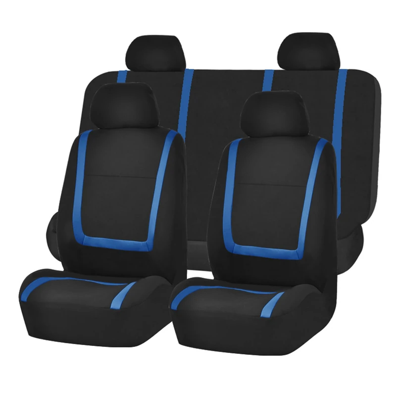 FH Group Automotive Seat Covers Blue Universal Fit Unique Flat Cloth fits most Cars, SUVs, and Trucks (with 4 Detachable Headrests and Solid Bench) FB032BLUE114