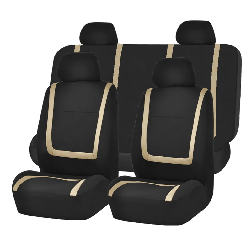 FH Group Automotive Seat Covers Beige Universal Fit Unique Flat Cloth fits most Cars, SUVs, and Trucks (with 4 Detachable Headrests and Solid Bench) FB032BEIGE114