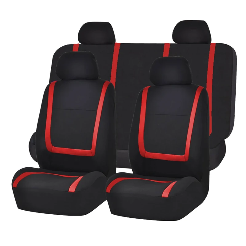 FH Group Automotive Seat Covers Red Universal Fit Unique Flat Cloth fits most Cars, SUVs, and Trucks (with 4 Detachable Headrests and Solid Bench) FB032RED114