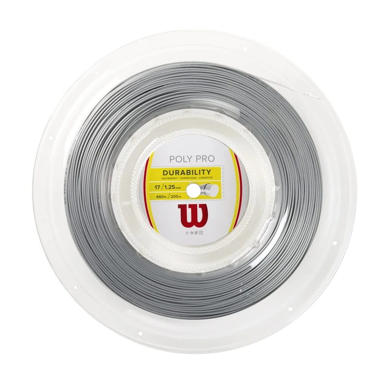 Wilson Poly Pro Tennis String, Polyester, 17, Diameter: 1.25 mm, Silver, 200 m, 1 Roll