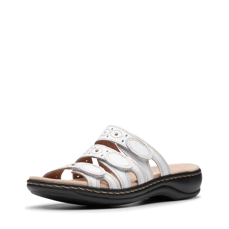 CLARKS Women's Leisa Cacti Slide Sandal, White Leather, 11 M US