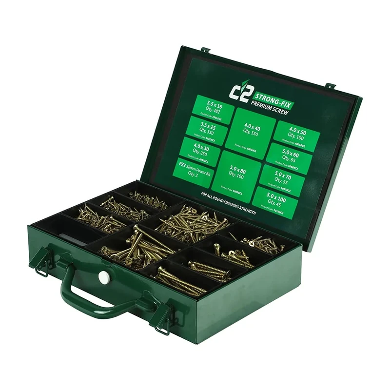 TIMCO C2 Strong-Fix Premium Multi-Purpose Screws - Assorted Trade Case - Gold - Box of 1800
