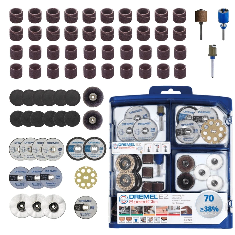 Dremel 725 EZ SpeedClic Accessory Set - 70 Rotary Tool Accessories for Cutting, Sanding, Cleaning and Polishing