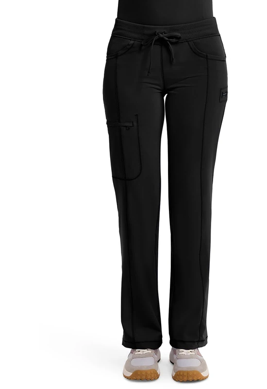 Cherokee Infinity Straight Leg Drawstring Women Scrub Pants 360 Stretch with 4 Pockets 1123A, Black, XS