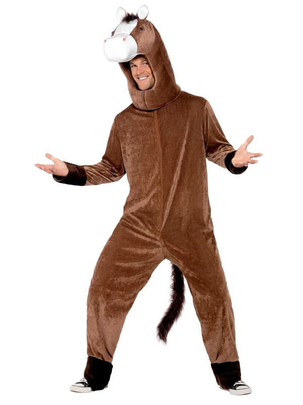 Smiffys Horse Costume, Brown with Bodysuit and Hood, Party Animals Fancy Dress, Animal Dress Up Costumes