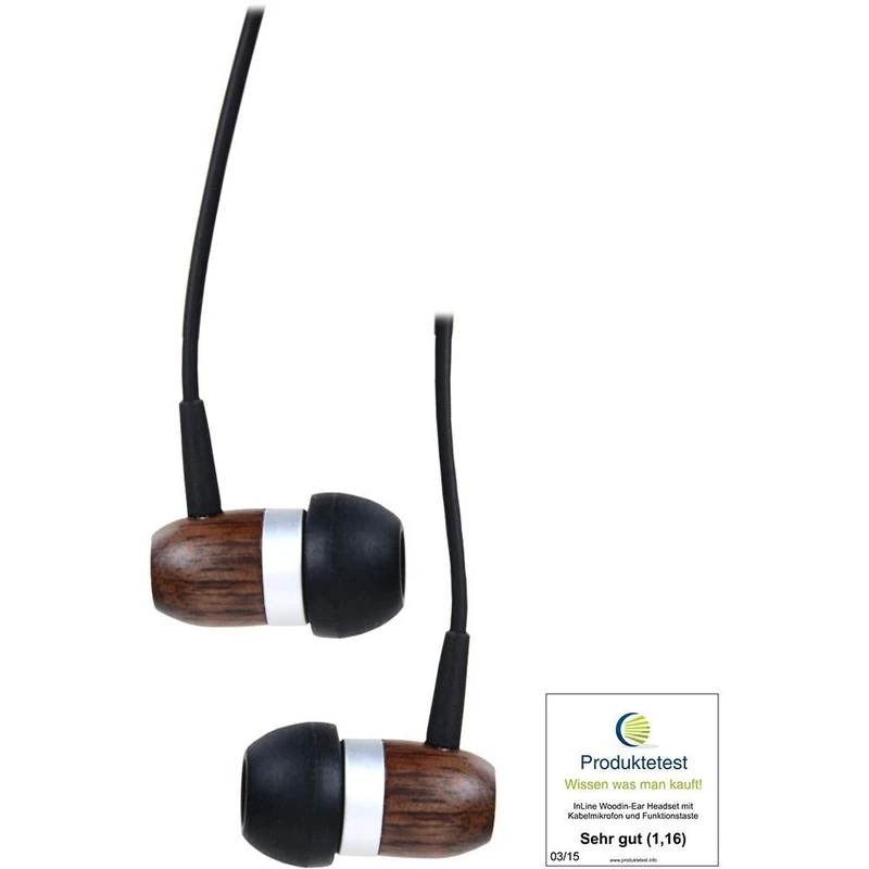 InLine Woodin-ear 55357 Headset with Cable Microphone and Function Button Walnut Real Wood - Image 1