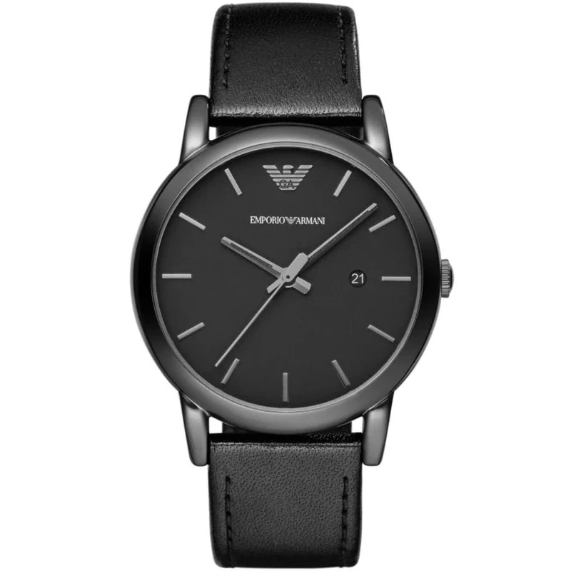 Emporio Armani Luigi Men's Quartz Watch with Black Dial and Black Leather Strap AR1732