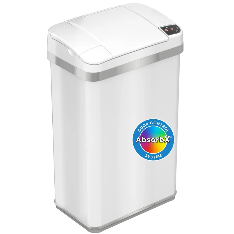 iTouchless 15 Litre Sensor Dustbin with AbsorbX Odour Filter, Touchless Automatic White Stainless Steel Waste Bin, Dimensions: 6.95" L x 10.3" W x 17.9" H (23.7" H with lid open)