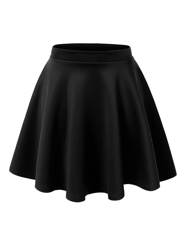 Made By Johnny Women's Basic Versatile Stretchy Flared Casual Mini Skater Skirt XS-3XL Plus Size, Wb211_Black, L