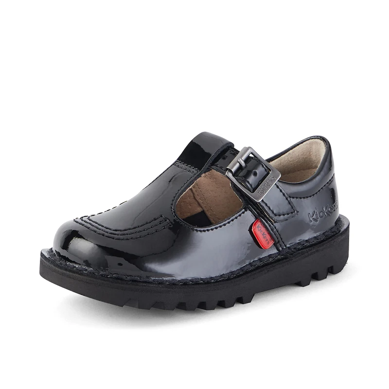 Kickers Youth Girl's Kick T Bar Black School Shoes, Patent Black, 6 UK