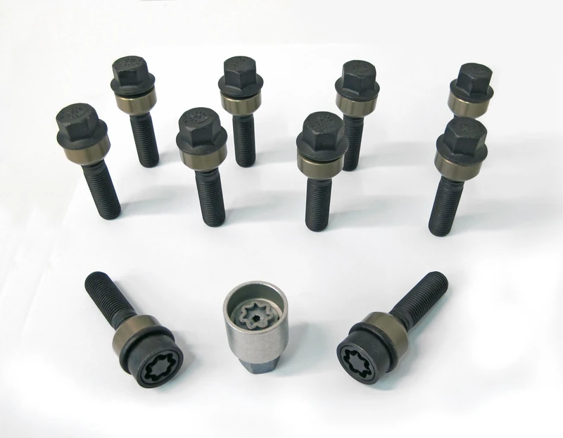 H&R Wheel bolt Set Round-Head with movable cone R14 M14x1.50 - Length 68mm - Black - 10 pcs. (e.g. compatible with Porsche) - incl. wheel-locks