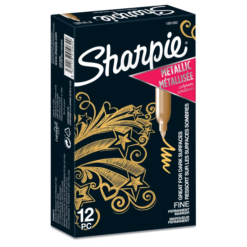 Sharpie Metallic Permanent Markers | Fine Point | Gold | 12 Count