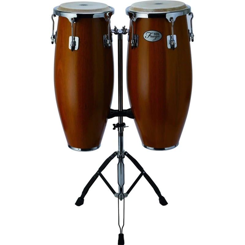 Natal Fuego Series Natural Wood 10 & 11 inch Congas in Matt Honey with Stand