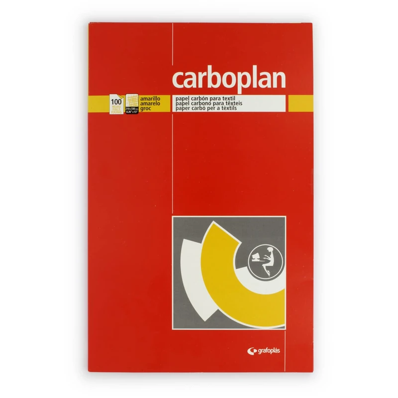 Grafoplás Box of 100 Sheets of Carbon Paper, Yellow, 21 x 33 cm, Perfect for Transferring Textile Patterns, Carboplan