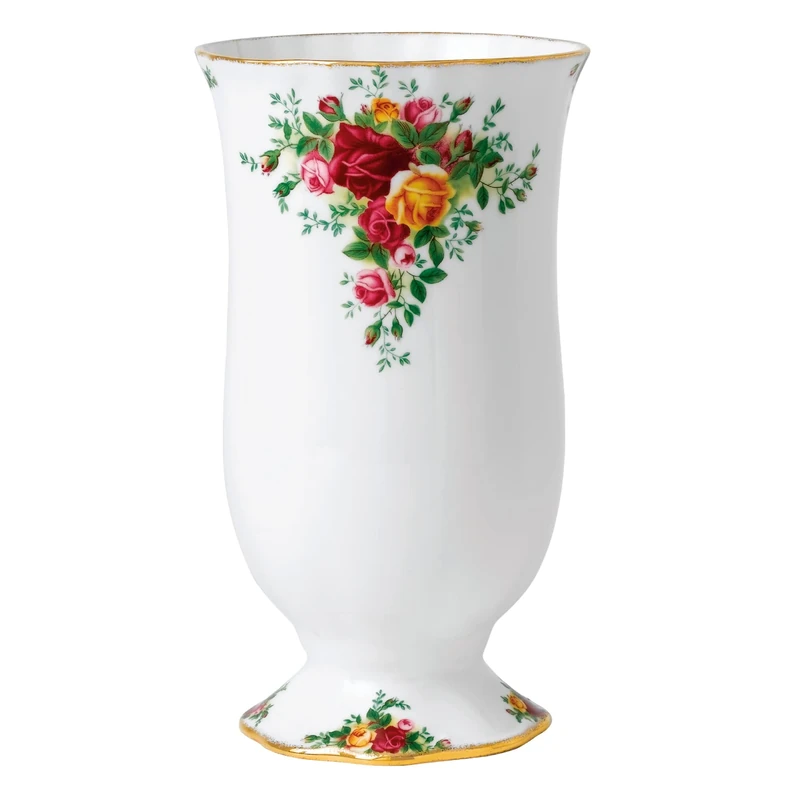 Royal Albert - Old Country Roses Vase Gift - Vintage Fine Bone China Display Vase - Medium Size - Floral Pattern, 22cm, White