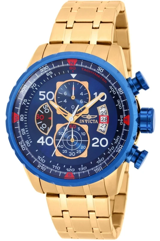 Invicta Aviator 19173 Men's Watch - Waterproof - Analogue - Quartz Movement - stainless steel with blue dial - 48mm
