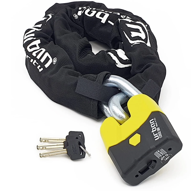 URBAN U8K120 Heavy Duty Motorcycle Chain Lock, High-Security SRA Approved, Hardened Steel Links ø15, Double Locking Mechanism, Anti-Pick Anti-Drill, 120cm Anti Theft for Moto Scooter Garage Anchor