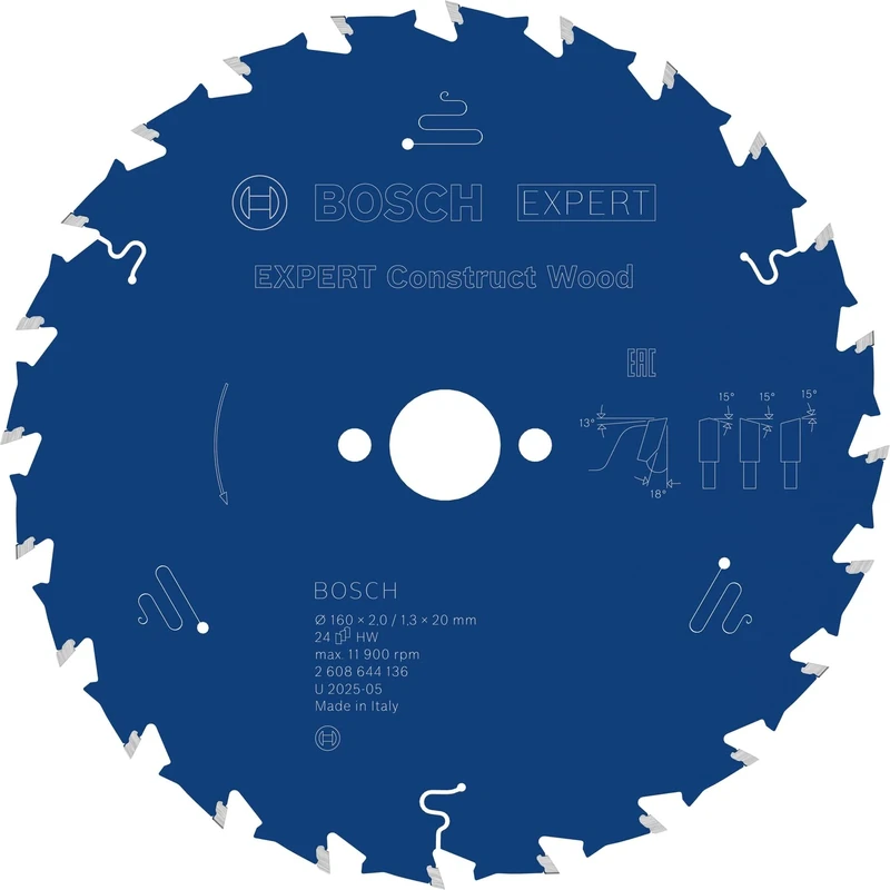 Bosch 2608644136 24T "Construct" Table Saw Blade for Wood, Blue, 160 x 20 x 2 mm