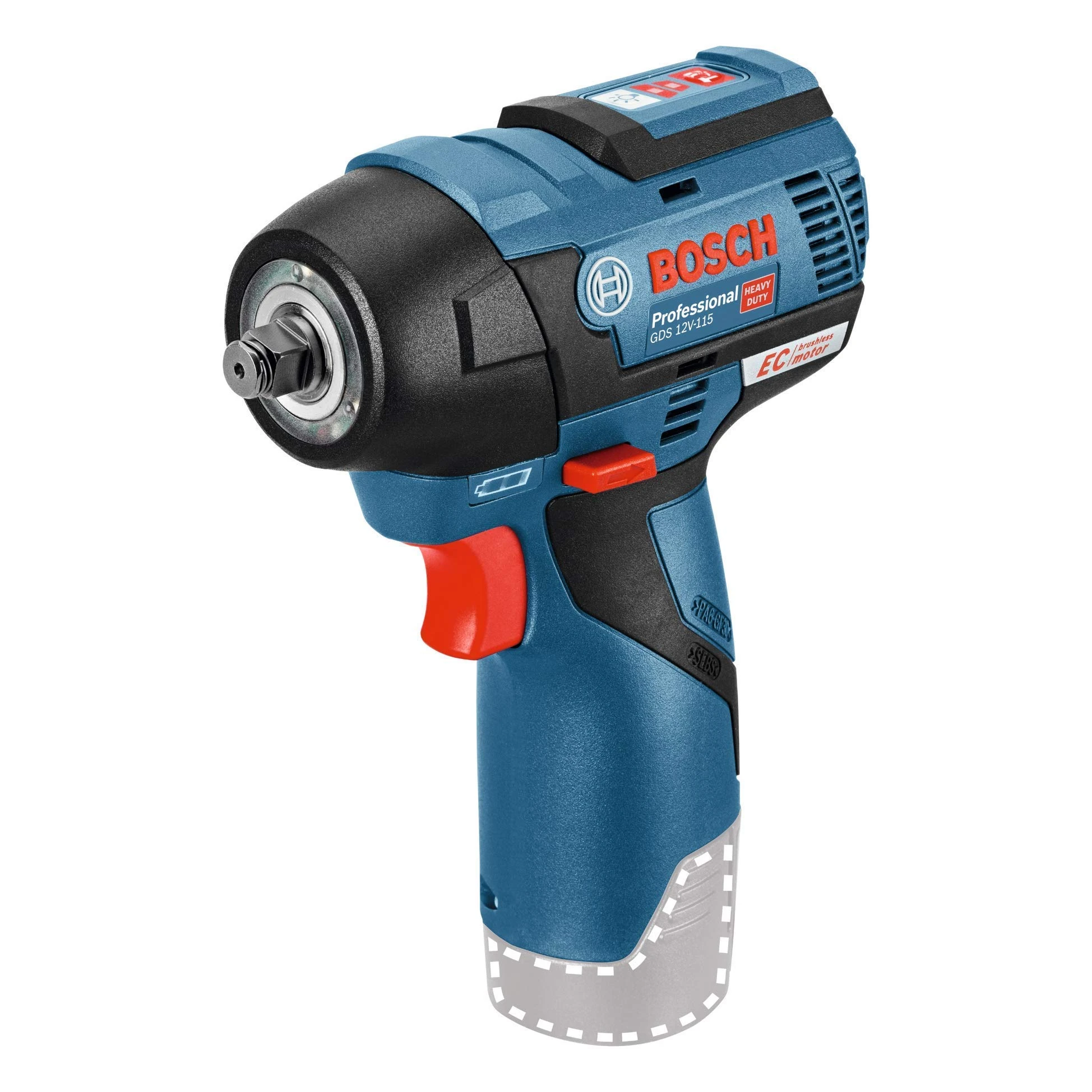 Bosch Professional 12V System GDS 12V-115 cordless impact driver (max. torque 115 Nm, impact rate 0–3,100 bpm, without battery/charger)