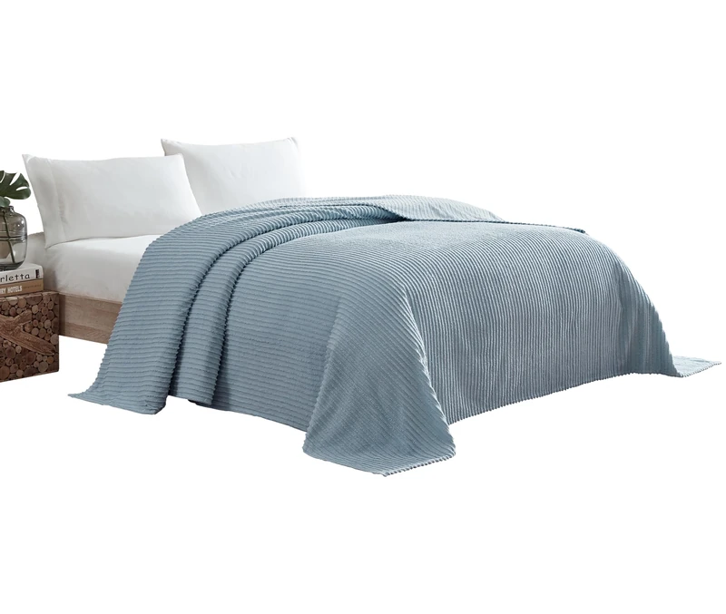Beatrice Home Fashions Channel Chenille Bedspread, Twin, Blue - Image 1