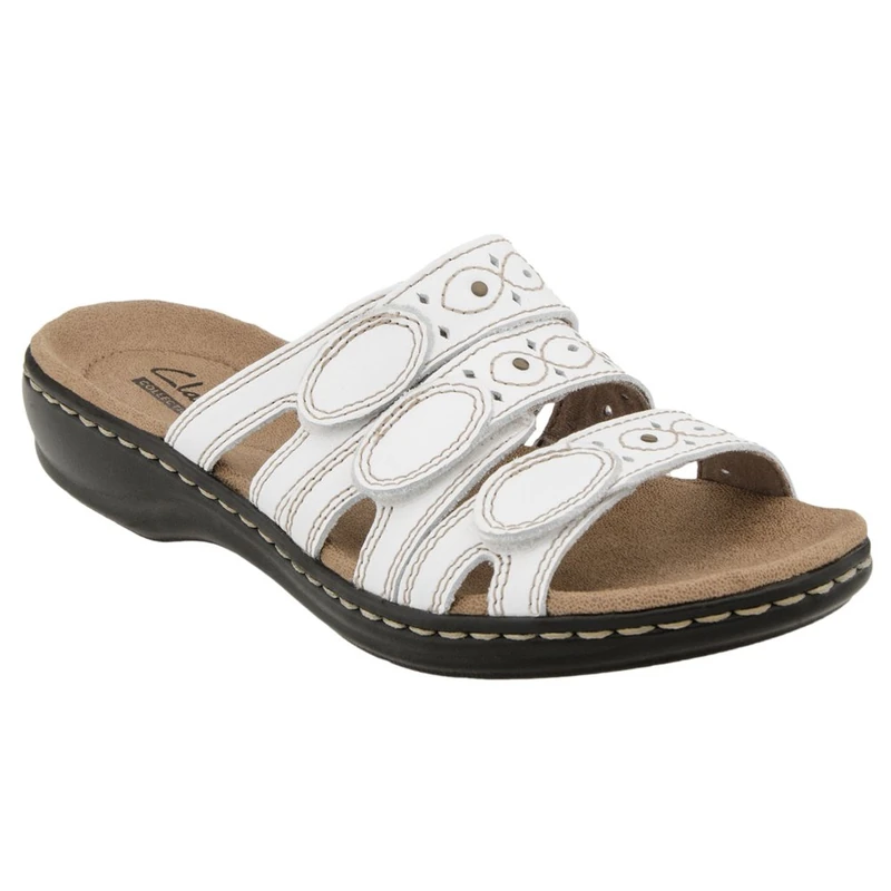 CLARKS Women's Leisa Cacti Slide Sandal, White Leather, 10 W US