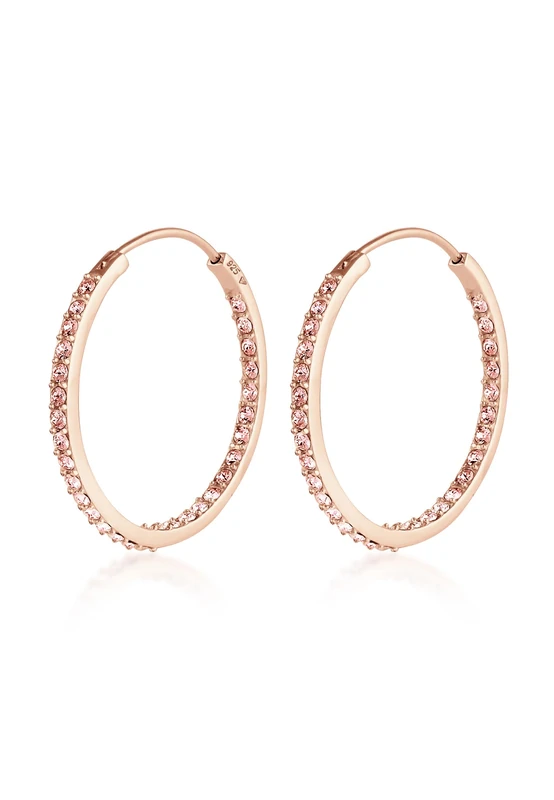 Elli Earrings Creoles Basic Crystals 925 Sterling Silver Rose Gold Plated