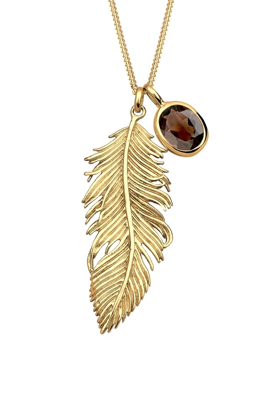 Elli Women 925 Sterling Silver Gold Plated Xilion Cut Quartz Necklace of Length 70 cm