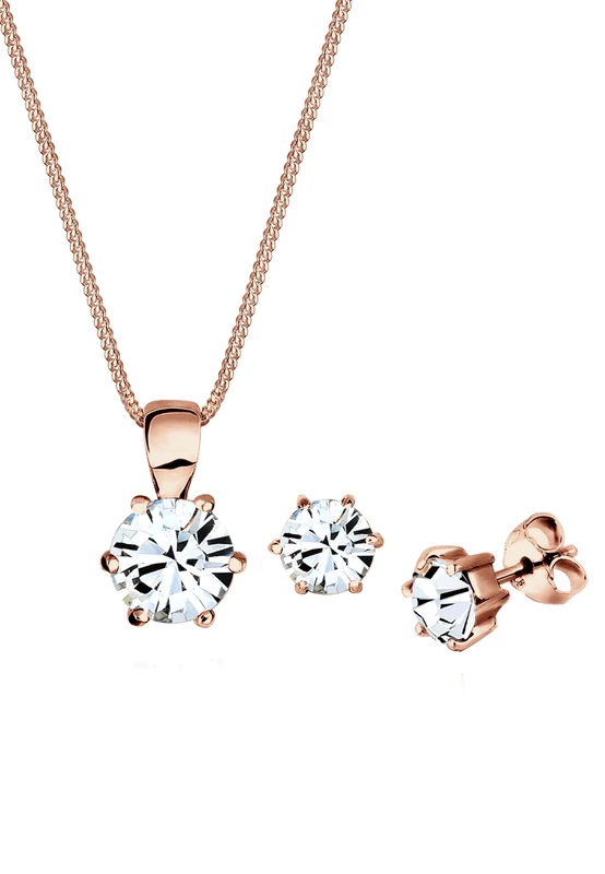 Elli Jewelry Set Basic Crystals 925 Sterling Silver Rose Gold Plated