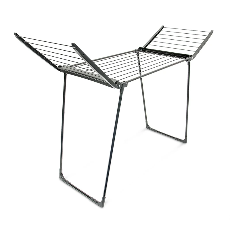 Relaxdays clothes airer, weatherproof drying rack, 13 m long drying space, with two wings, flat drying, black