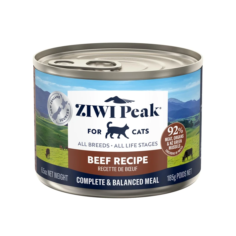 ZIWI Peak Grain Free Cat Food Tins - All Natural High Protein Pate - New Zealand Beef Recipe - 12 x 185g Multipack