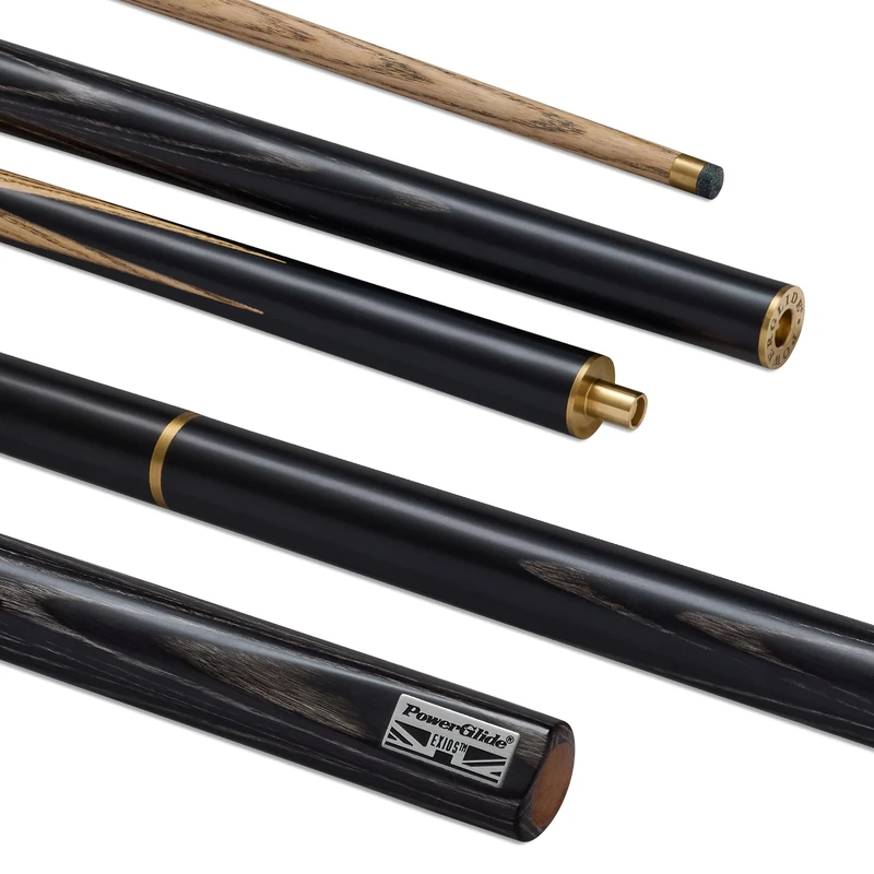 POWERGLIDE EXIOS Ash 3/4 Jointed Snooker Pool or Billiard Cue Stick - Ash Shaft - Hand Spliced Butt - 18 oz - Full Size 57" - 9.5mm Tip - Black