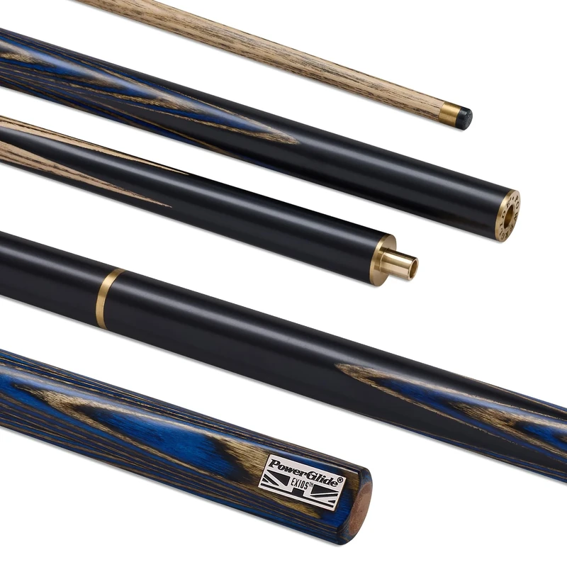 POWERGLIDE EXIOS Ash 3/4 Jointed Snooker Pool or Billiard Cue Stick | Ash Shaft | Hand Spliced Butt | 19 oz | Full Size 57" | 9.5mm Tip | Blue