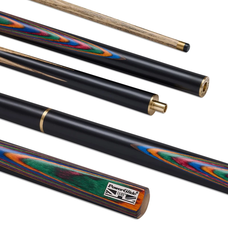 POWERGLIDE EXIOS Ash 3/4 Jointed Snooker Pool or Billiard Cue Stick - Ash Shaft - Hand Spliced Butt - 18 oz - Full Size 57" - 9.5mm Tip - Multicolour