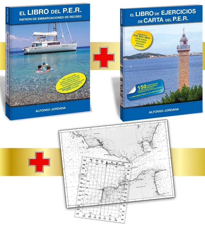 Pack 54: Libro del PER ; Libro de Ejercicios de Carta del PER ; Transportador de ángulos ; Carta naútica - Image 1