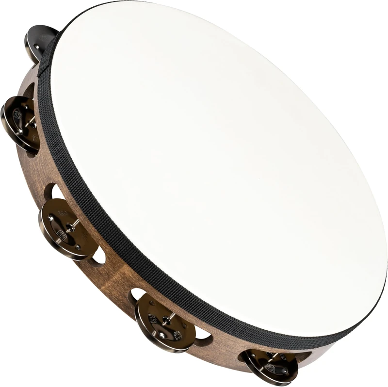 Meinl Percussion Traditional Headed Tambourine - With Goat Skin Head - 10-inch Diameter - Siam Oak / Steel, Walnut Brown / Natural (TAH1WB)