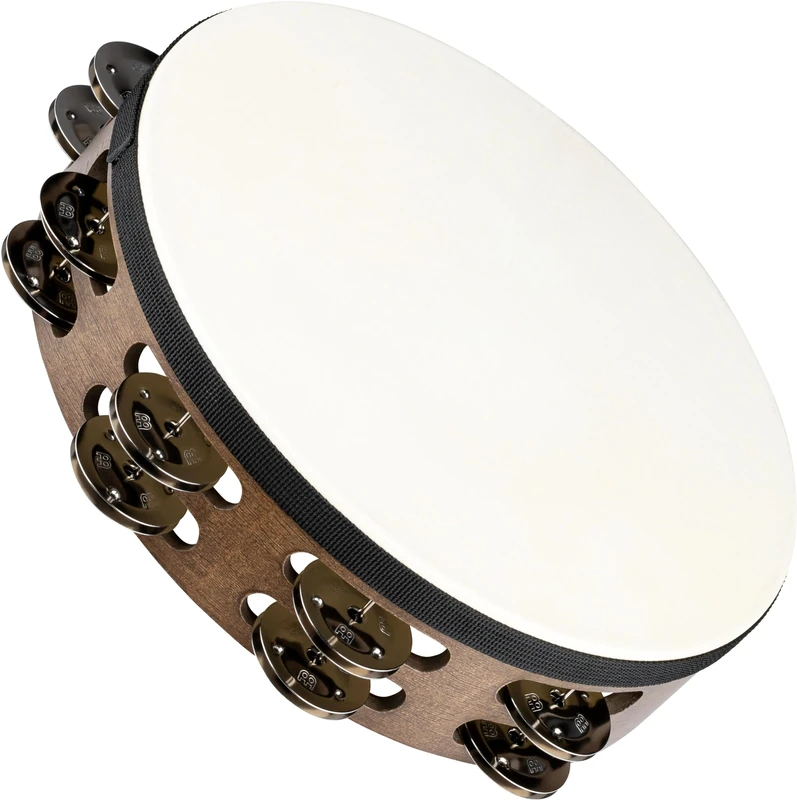 Meinl Percussion Traditional Headed Tambourine - With Goat Skin Head - 10-inch Diameter - Siam Oak / Steel, Walnut Brown / Natural (TAH2WB)