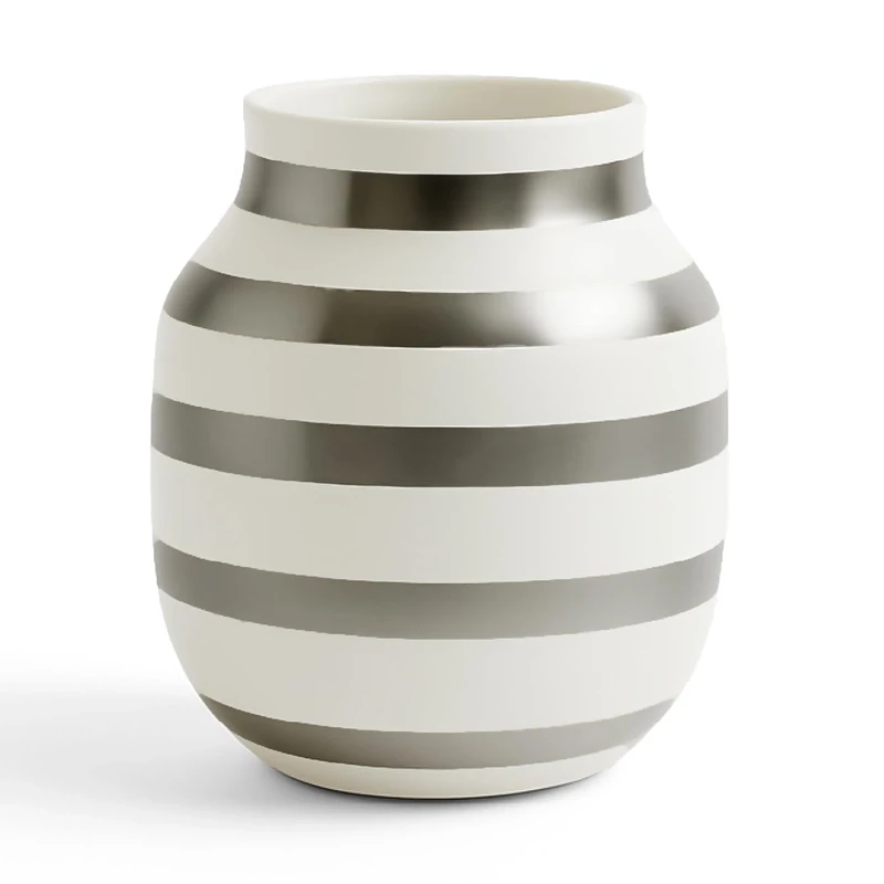 HAK Kähler Omaggio vase made of porcelain with stripes, modern vase, round, bulbous, Scandinavian design vase for flowers, silver, 20cm