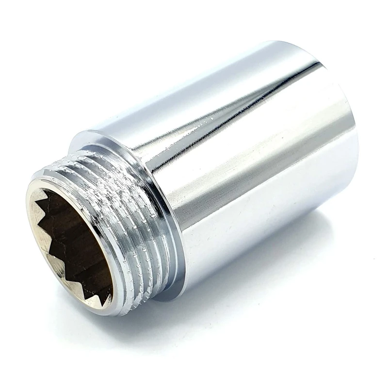 3/4" BSP (22mm) Pipe Thread Extension Female x Male Chrome Brass - 40mm Long