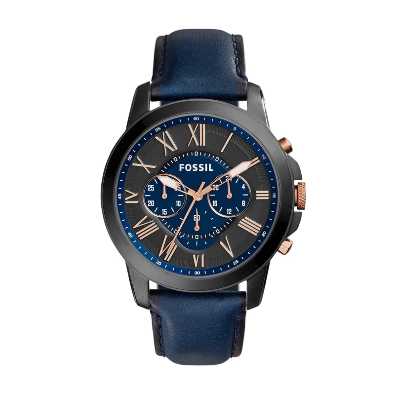 FOSSIL Grant Men's Quartz Watch with Black Dial and Blue Leather Strap FS5061