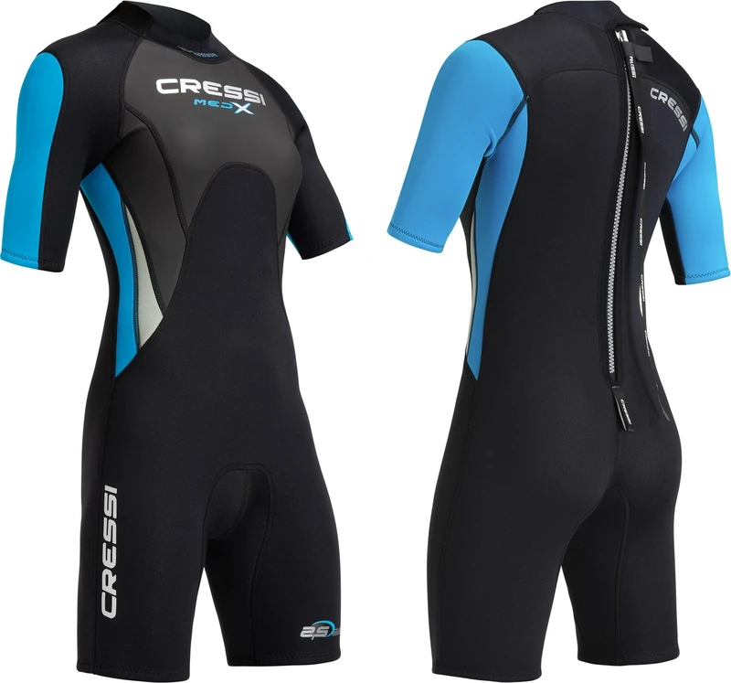 Cressi Women's Med X Lady Cressi Women s Neoprene Shorty Wetsuit Black Turquoise Small Size 2, Black/Light Blue/Grey, UK